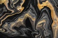 Black marble background with golden waves and curls. Abstract background or texture. Acrylic Fluid Art