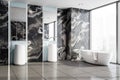 Black marble bathroom corner, double sink Royalty Free Stock Photo