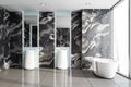 Black marble bathroom interior, double sink Royalty Free Stock Photo