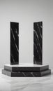 Black marble hexagonal stand with slabs. Product stand and podium for display