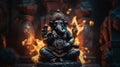 A black marble statue of the Hindu God Vinayakar Royalty Free Stock Photo