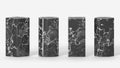 Black marble stone pedestals or podiums 3d render icons set. Abstract geometric shapes, cylinders, rectangular cubes and