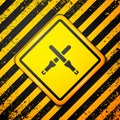 Black Marshalling wands for the aircraft icon isolated on yellow background. Marshaller communicated with pilot before