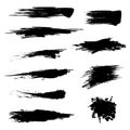 Black Mascara Brush Trace Texture Paint Set. Vector