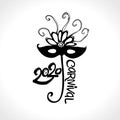 Black mask 2020 Carnival. Hand drawn vector template.