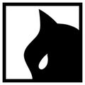 Black mask with cat ear and white eye on white background. Black head silhouette on white background Royalty Free Stock Photo