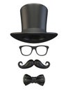 Black mask Cylinder, ribbon bow, glasses and moustache 3D