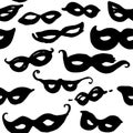 Black Mask. Seamless hand draw pattern carnival masks.