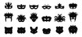 Black masks silhouettes. Isolated mask icons set, masquerade accessories. Brazilian or venetian carnival, festival Royalty Free Stock Photo