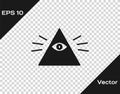 Black Masons symbol All-seeing eye of God icon isolated on transparent background. The eye of Providence in the triangle