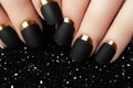 Black matte nail polish. Manicured nail with black matte nail po