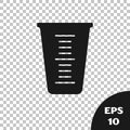 Black Measuring cup to measure dry and liquid food icon isolated on transparent background. Plastic graduated beaker