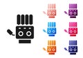 Black Mechanical robot hand icon isolated on white background. Robotic arm symbol. Technological concept. Set icons colorful. Royalty Free Stock Photo