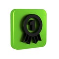 Black Medal icon isolated on transparent background. Winner symbol. Green square button.