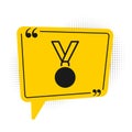 Black Medal icon isolated on white background. Winner achievement sign. Award medal. Yellow speech bubble symbol. Vector Royalty Free Stock Photo