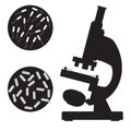 Black medical microscope and bacterium.