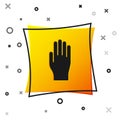 Black Medical rubber gloves icon isolated on white background. Protective rubber gloves. Yellow square button. Vector