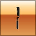 Black Medical saw icon isolated on gold background. Surgical saw designed for bone cutting limb amputations and before