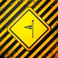 Black Medieval flag icon isolated on yellow background. Country, state, or territory ruled by a king or queen. Warning