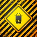 Black Medieval flag icon isolated on yellow background. Country, state, or territory ruled by a king or queen. Warning