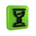 Black Medieval goblet icon isolated on transparent background. Green square button.