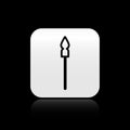 Black Medieval spear icon isolated on black background. Medieval weapon. Silver square button. Vector