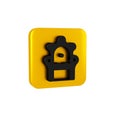 Black Medieval throne icon isolated on transparent background. Yellow square button.