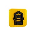 Black Medieval throne icon isolated on transparent background. Yellow square button.