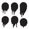 Black melt drips or liquid paint drops. Vector graffiti splatter splash or chocolate syrup and oil leak borders with hand made Royalty Free Stock Photo