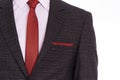 Black men`s suit and white shirt and red tie, close up Royalty Free Stock Photo