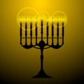 Glowing Menorah for Hanukkah black on orange.