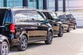 Black Mercedes-Benz V class, back side view row minivan in a parking lot. Russia, Saint-Petersburg. 13 may 2020