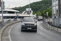 Black Mercedes GLB car moving on the street