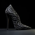 Black Mesh Acetate 3d Heels: Organic Formations With Grisaille And Infinity Nets