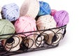 Black Metal Basket Filled With Romanian Point Lace Macrame Crochet Cords In Various Colors To Be Used Make Tablecloth And Doily Cr