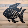 Black Metal Fish Wall Art: Graphic Illustration With Tropical Symbolism Royalty Free Stock Photo