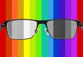 Black metal glasses on colorful background