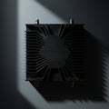 Black metal heat sink with a rectangular shape, featuring multiple fins extending Royalty Free Stock Photo