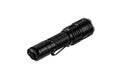 Black metal LED flashlight isolate on a white back. Pocket lamp for dark time of day or dark rooms Royalty Free Stock Photo