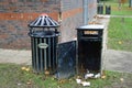 Black metal litter bins