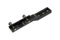 A black metal mounting bracket with multiple holes and two adjustable screws, designed for secure attachment and alignment of Royalty Free Stock Photo
