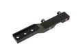 A black metal mounting bracket with multiple holes and two adjustable screws, designed for secure attachment and alignment of Royalty Free Stock Photo