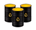 Black metal realistic barrels with oil, isolated on a white background.