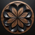 Photorealistic Ebony Wooden Flower On Black Metal Surface