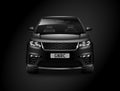 Black Metallic Generic SUV Car On Black Background Front View With Isolated Path