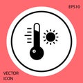 Black Meteorology thermometer measuring icon isolated on red background. Thermometer equipment showing hot or cold weather. White