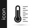 Black Meteorology thermometer measuring icon isolated on white background. Thermometer equipment showing hot or cold