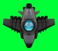 Futuristic spacecraft isolated on green background 3D rendering