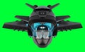 Futuristic spacecraft isolated on green background 3D rendering