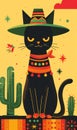 Black Mexican cat celebrating Cinco de Mayo day. Vertical banner 3:5